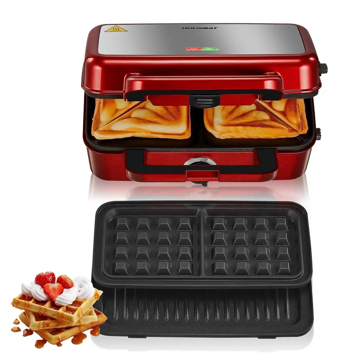 3-In-1 Sandwich And Waffle Maker With Removable Nonstick Plates, 1200W Panini Press, Interchangeable Plates For Sandwiches, Waffles, And Grilling, 5-Gear Tem...