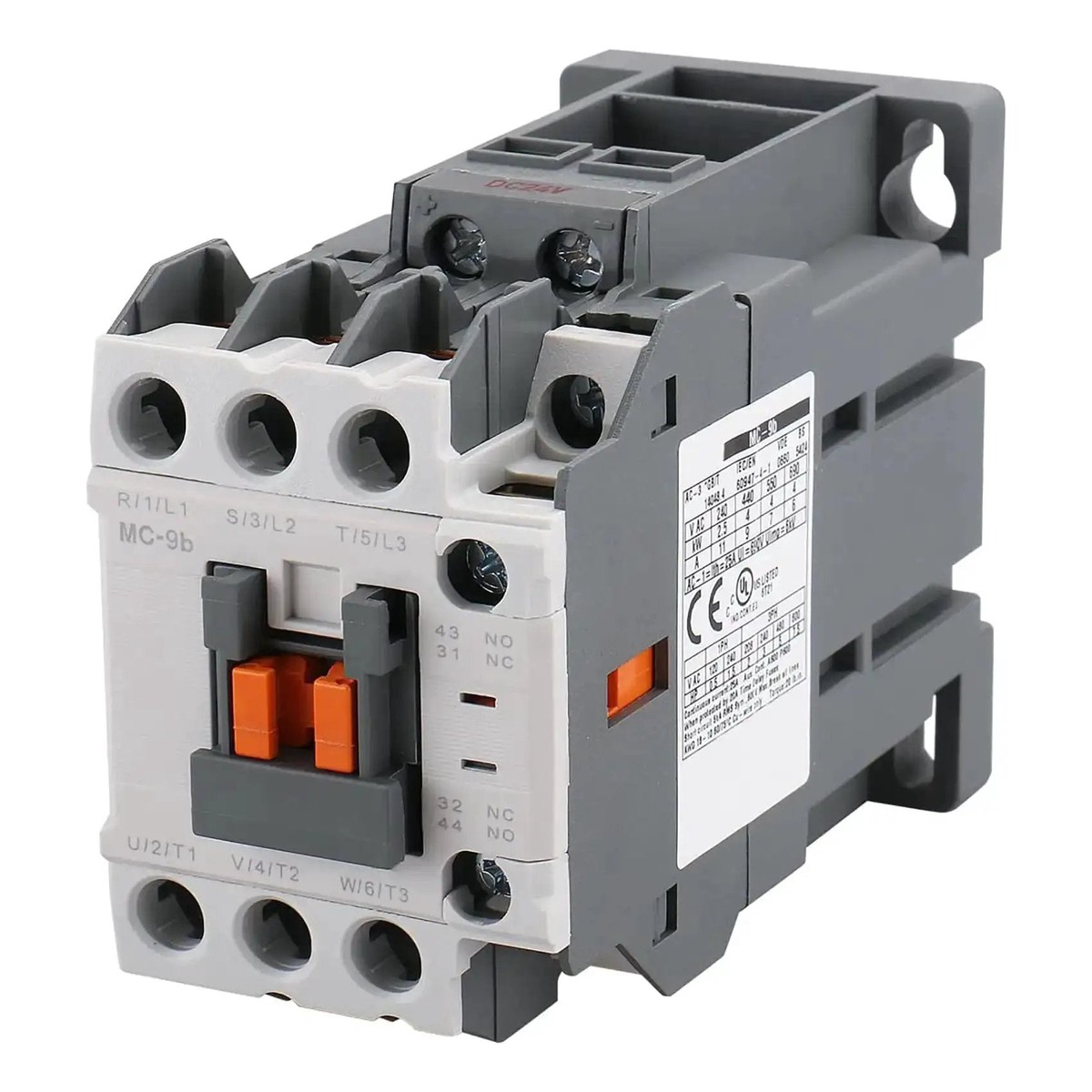 Three Pole Magnetic Contactor With 24V DC Coil 1NO1NC Auxiliary Contact DIN Rail Mount UL Certified 9A AC3 and 25A AC1 Load Rating For Industrial Controls He...