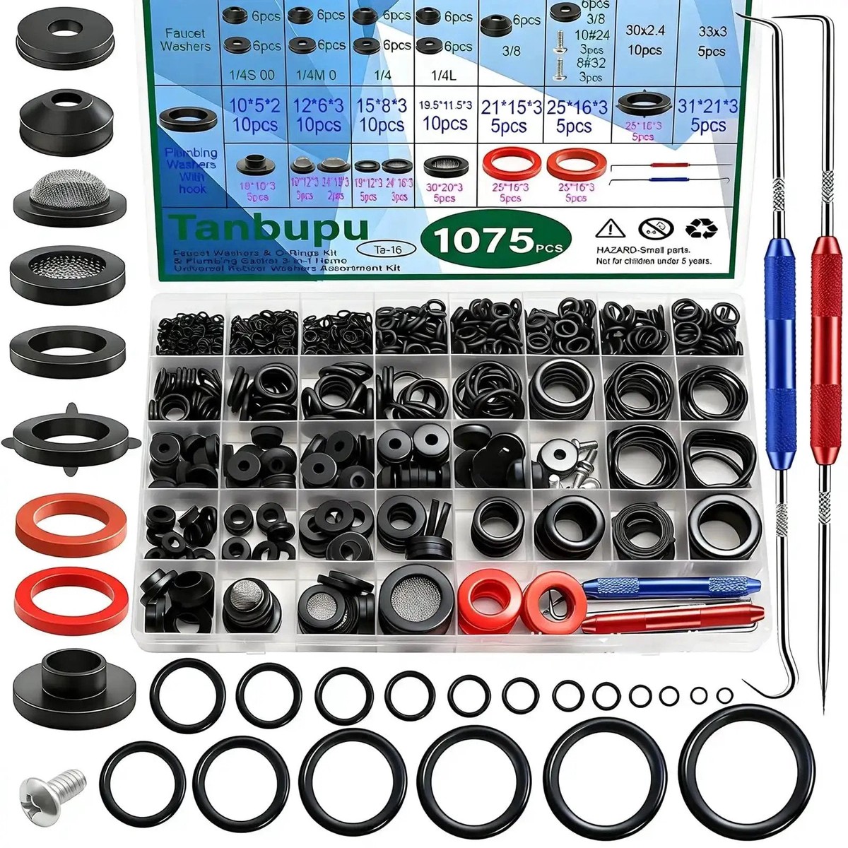 Universal Faucet Washer And O Ring Kit 1075Pcs With 18 Heat Resistant O Rings 10 Beveled And Flat Washers 14 Gasket Types For Faucets Hoses Spigots Home Plum...