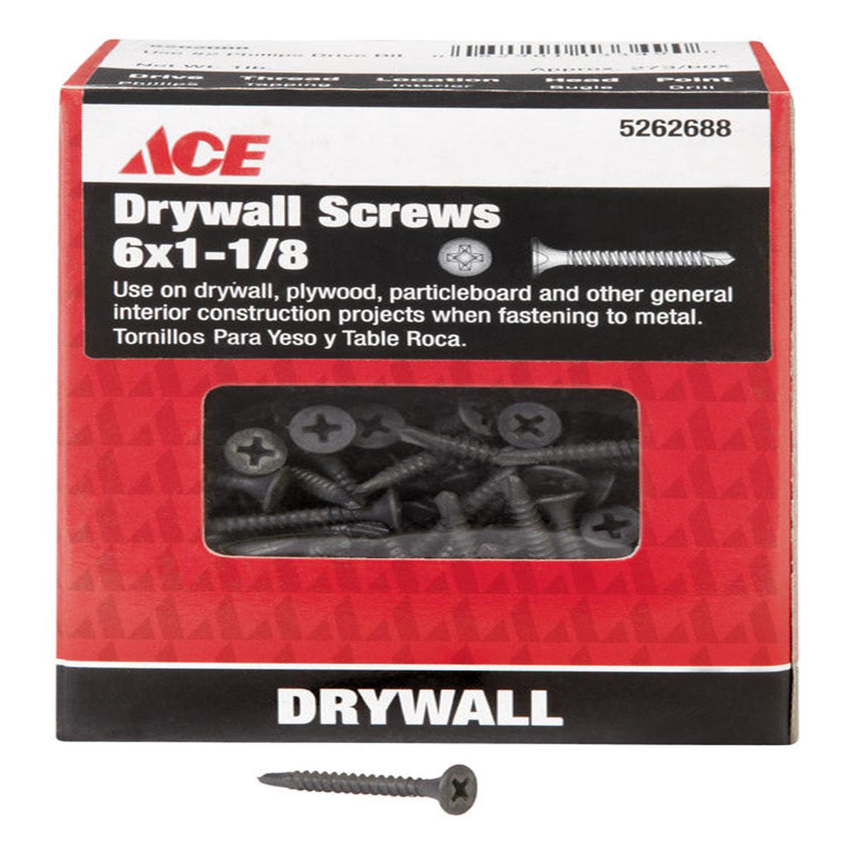 Ace No. 6 x 1-1/8 in. L Phillips Bugle Head Black Phosphate Steel Drywall Screws 1 lb. 273 pk