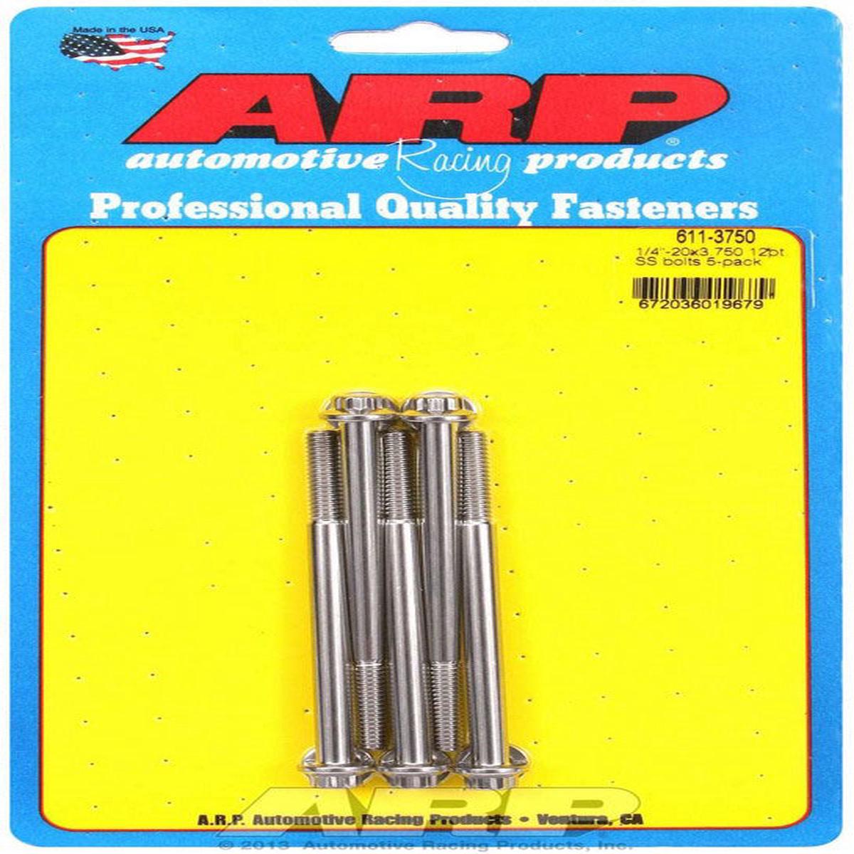 Bolt - 1/4-20 in Thread - 3.75 in Long - 5/16 in 12 Point Head - Stainless - Polished - Universal - Set of 5