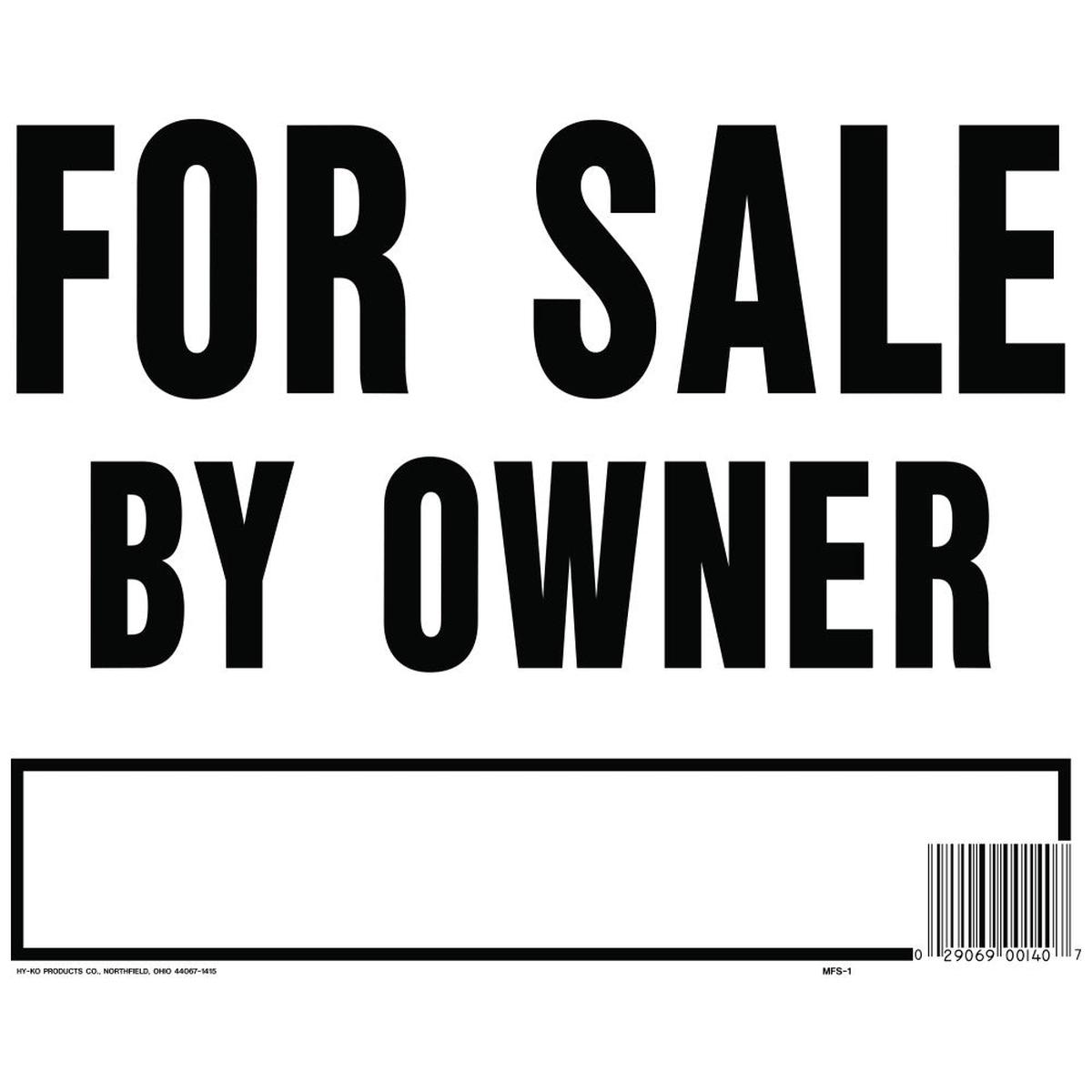 Hy-Ko For Sale By Owner Sign 14.5" x 18.25" (3 pcs.)