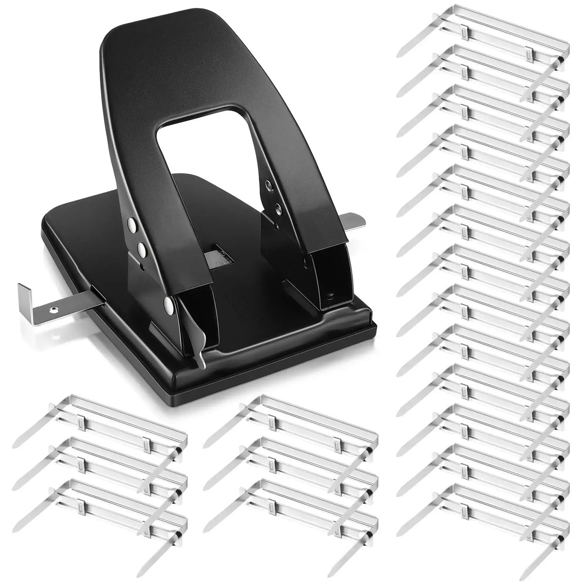 Heavy Duty Two Hole Punch Workhorse With 50 Prong Fasteners Padded Grip Handle 30 Sheet Capacity Paper Fastener Combo For File Folders Easy Punching Metal Pr...