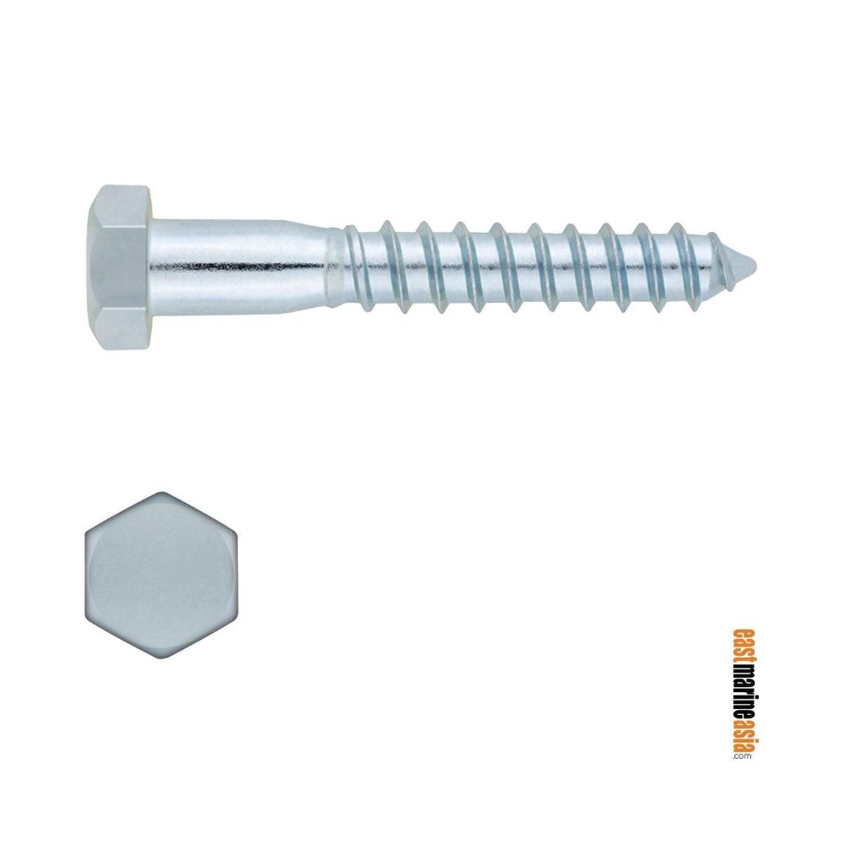 Stainless Steel 316 Lag (Wood) Screw Hex Head - Half Thread (DIN 571) - M8 x 100 mm | Pack of 2 | Pack (111982)