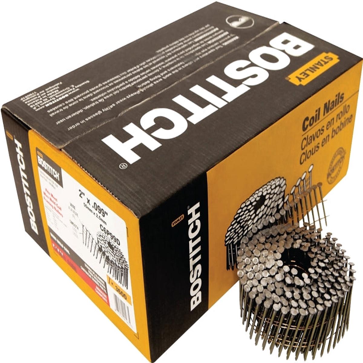 Bostitch C6P99D Series Framing Nail, Wire Collation, 2 in L, Steel, Ring Shank, 3600/PK