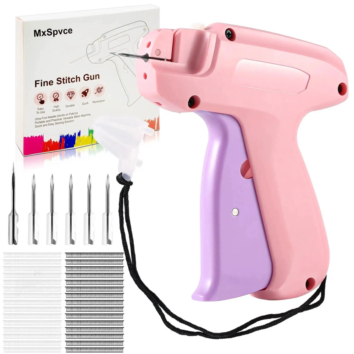 Clothes Stitch Gun Quick Fixer Kit For Easy DIY Mending And Tagging, Pro Grade Sewing Tool With 6 Needles, 1500 Black Fasteners And 1500 White Fasteners 0.18...