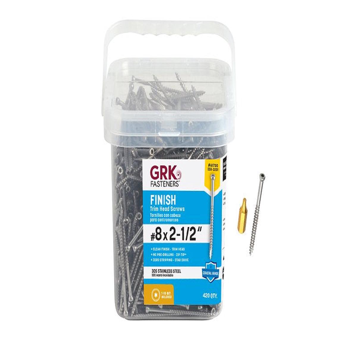 GRK Fasteners 61730 Finishing Screw, #8 Thread, 2-1/2 in L, W-Cut Thread, Trim Head, Star Drive, 305 Stainless Steel