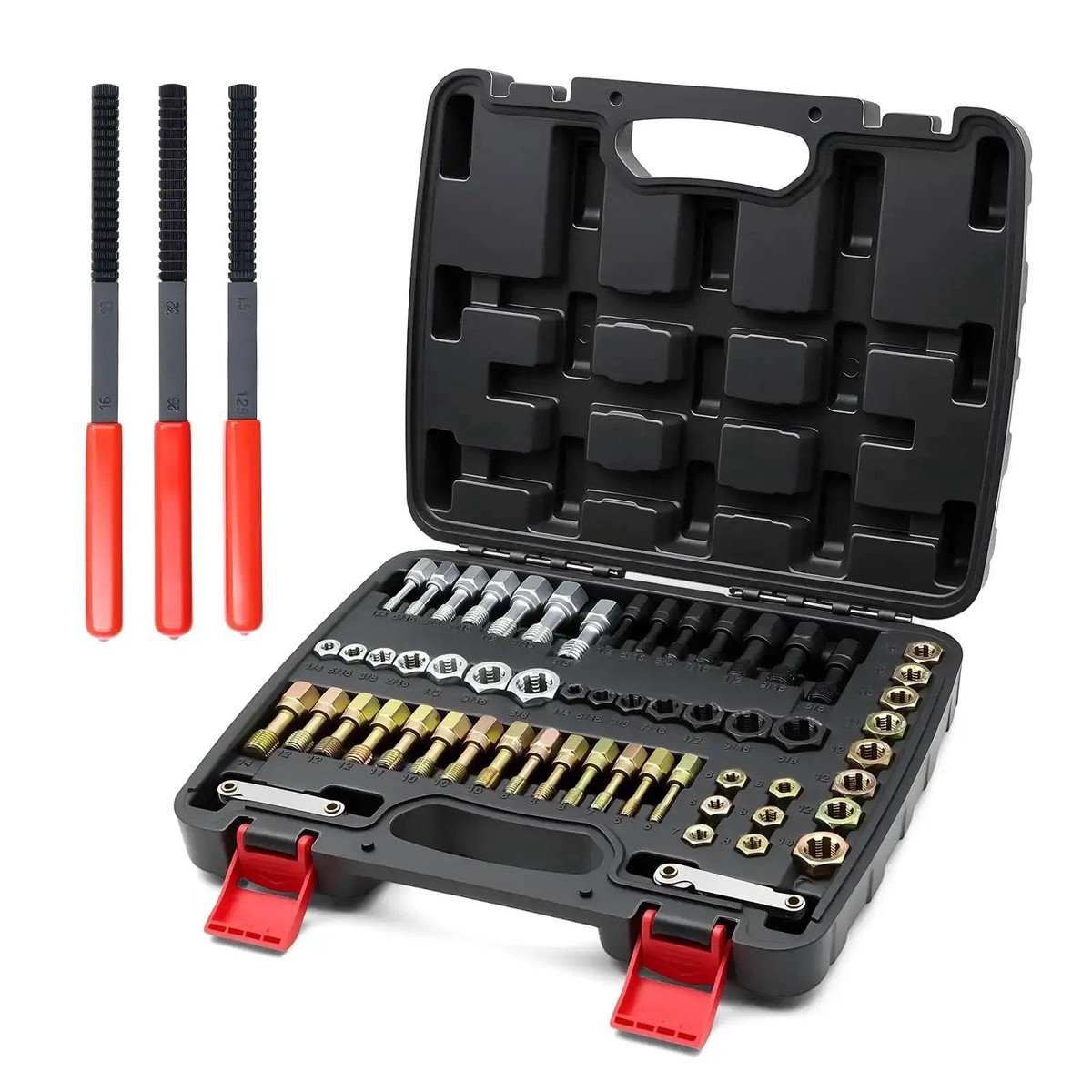 61 Piece Thread Repair Kit For Auto Mechanics And DIYers With Taps Dies Files And Pitch Gauges Rethread Damaged Screws Bolts And Nuts In UNC UNF And Metric M...