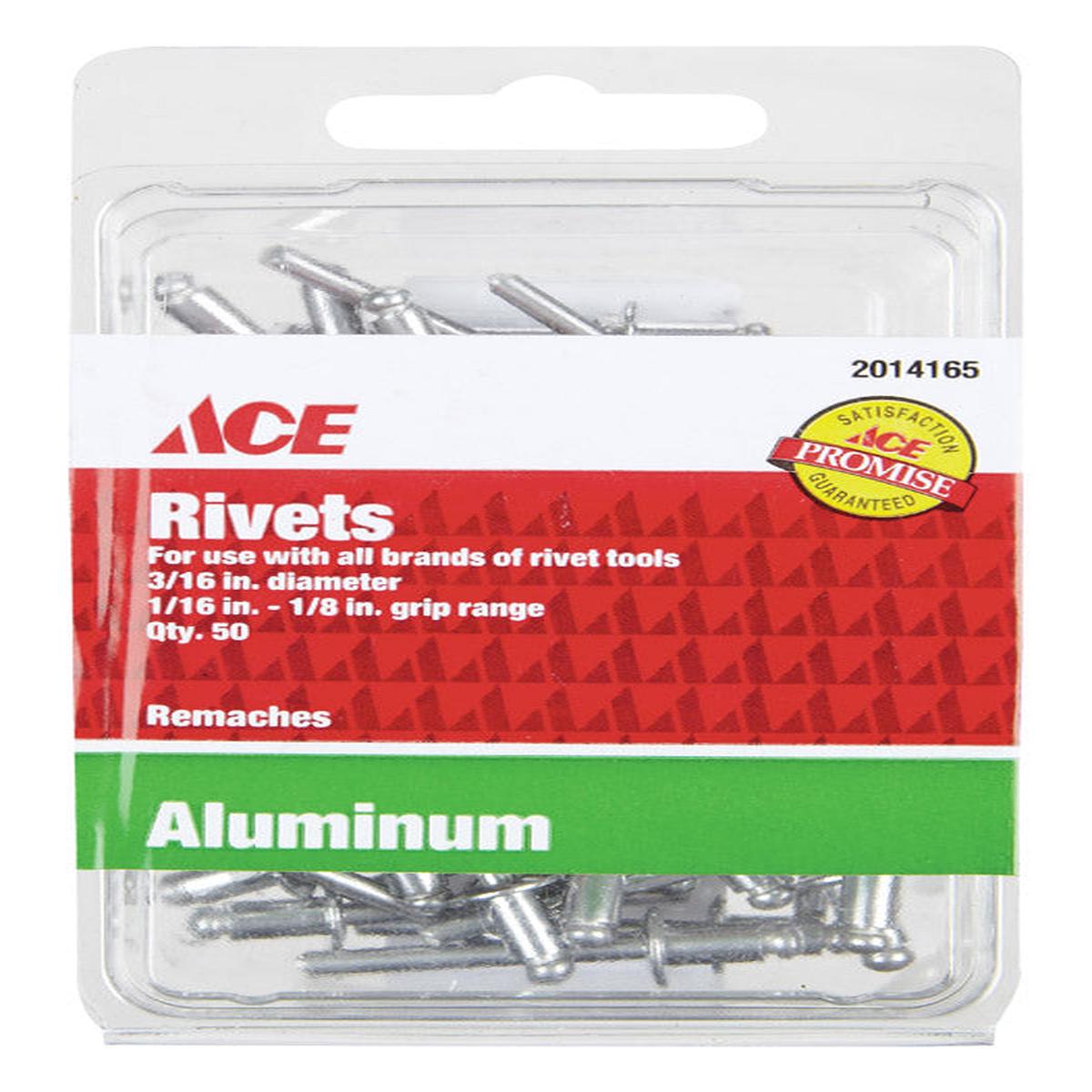 Ace 3/16 in. Dia. x 1/8 in. Aluminum Rivets 50 pk