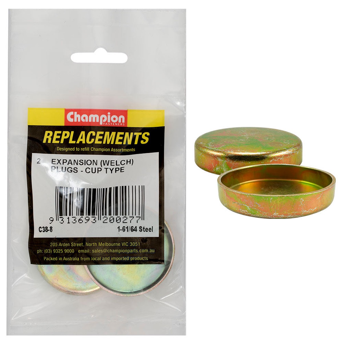 Champion 1-61/64In Steel Expansion (Frost) Plug-Cup Type-2Pk