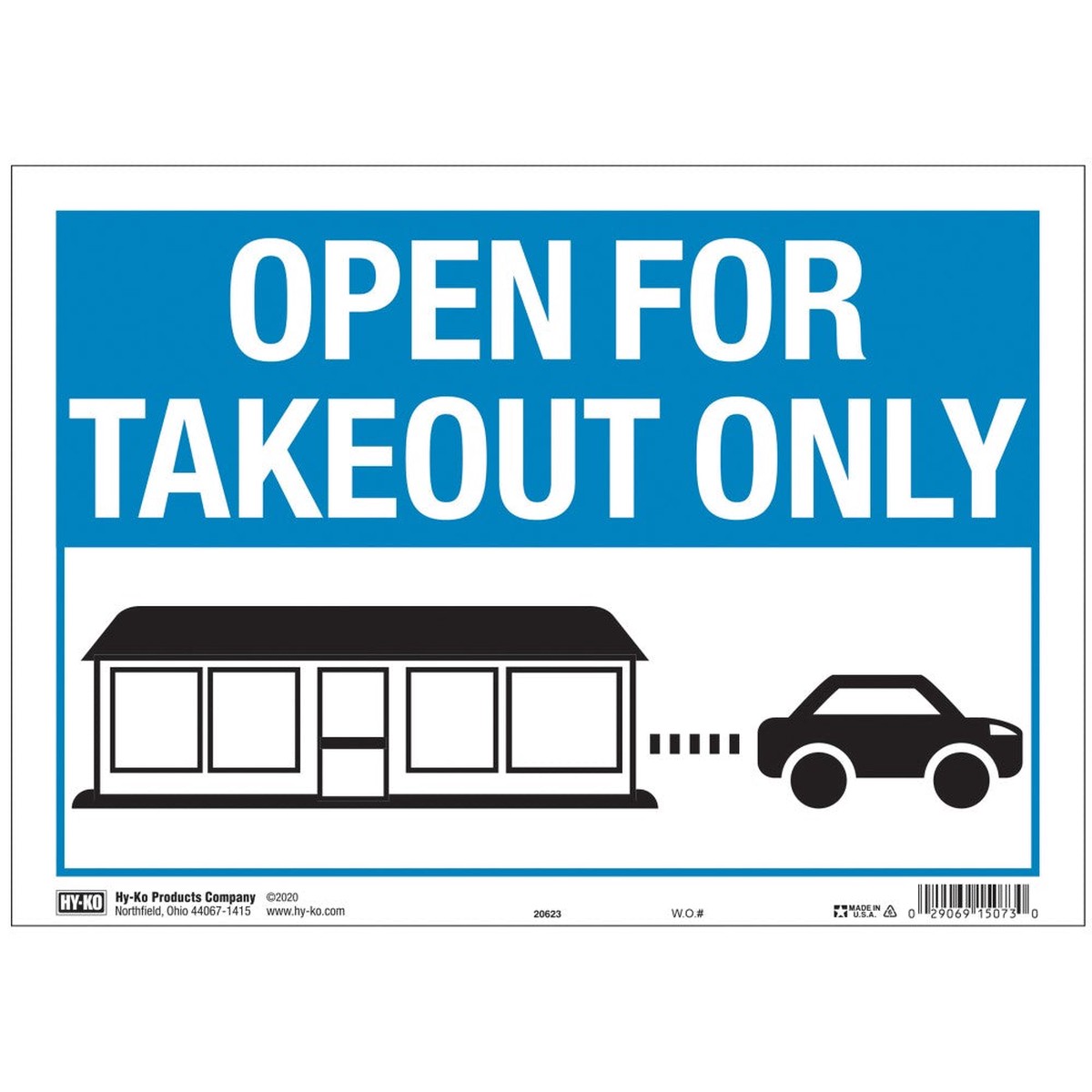 Hy-Ko Takeout Only 12 X 8.5 Sign 8.5" x 12" (10 pcs.)