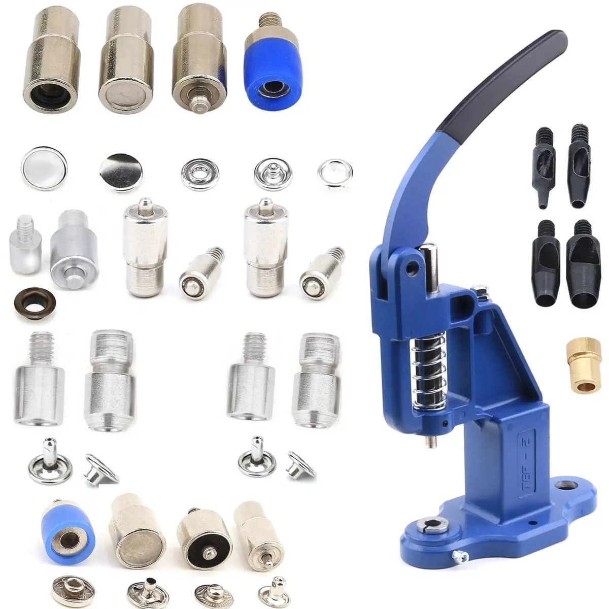 All In One Hand Press Kit For Snap Buttons Grommets Eyelets Rivets And Popper Fasteners With Holes Puncher Dies For Leather Fabric Belts Bags Shoes And Garme...
