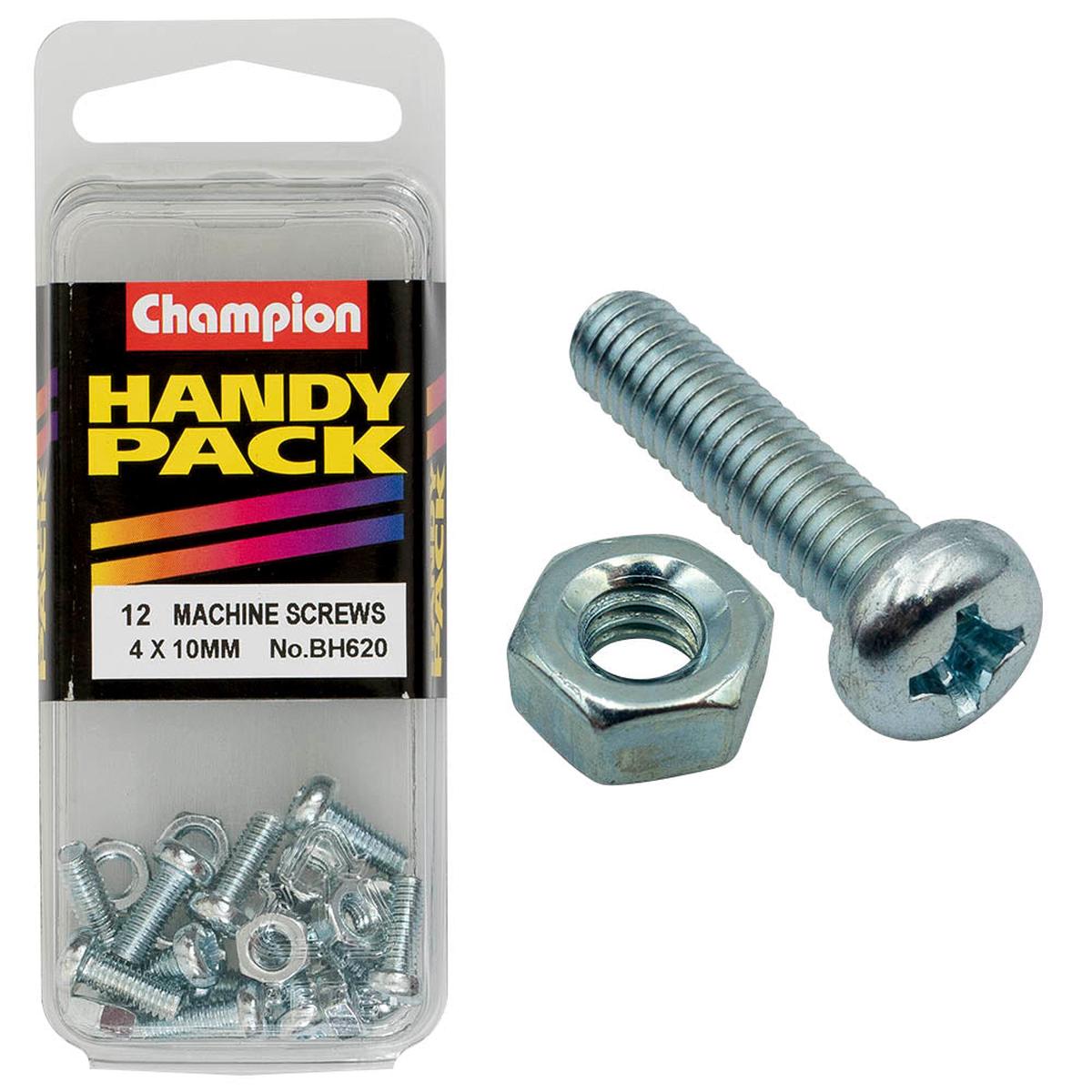 Champion - Machine Screws & Nuts-Pan-Phillips-M4 x 10mm-Zinc Plated | BH620