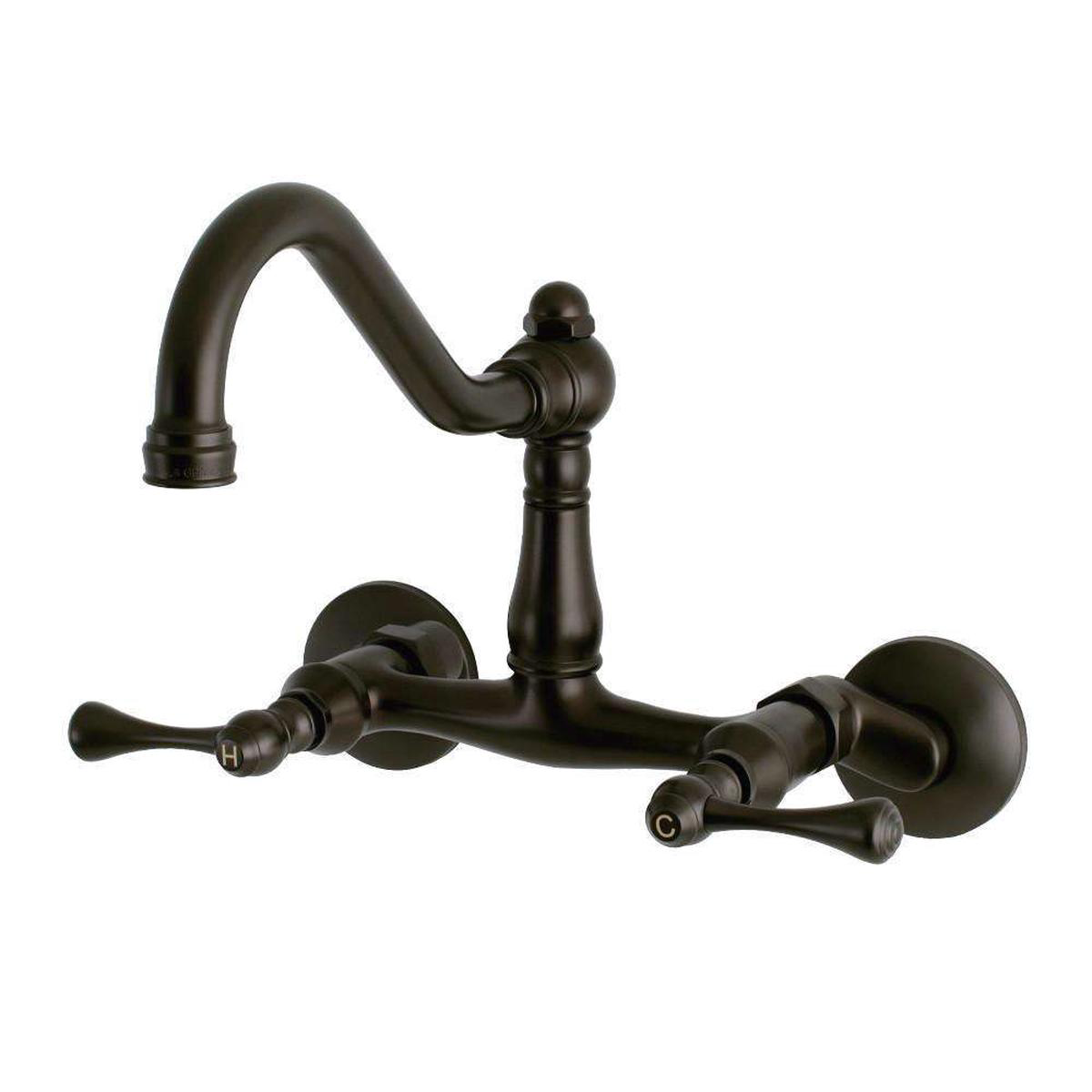 Kingston Brass KS3225BL Vintage 68221 Adjustable Center Wall Mount Kitchen Faucet Oil Rubbed Bronze