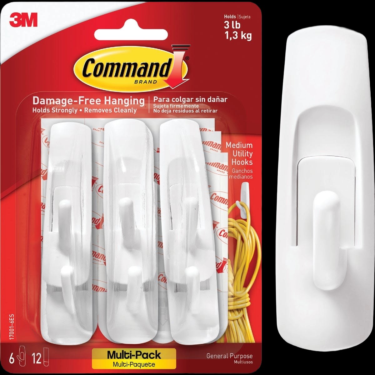 3M Command Medium Utility Adhesive Hook 6-Pack