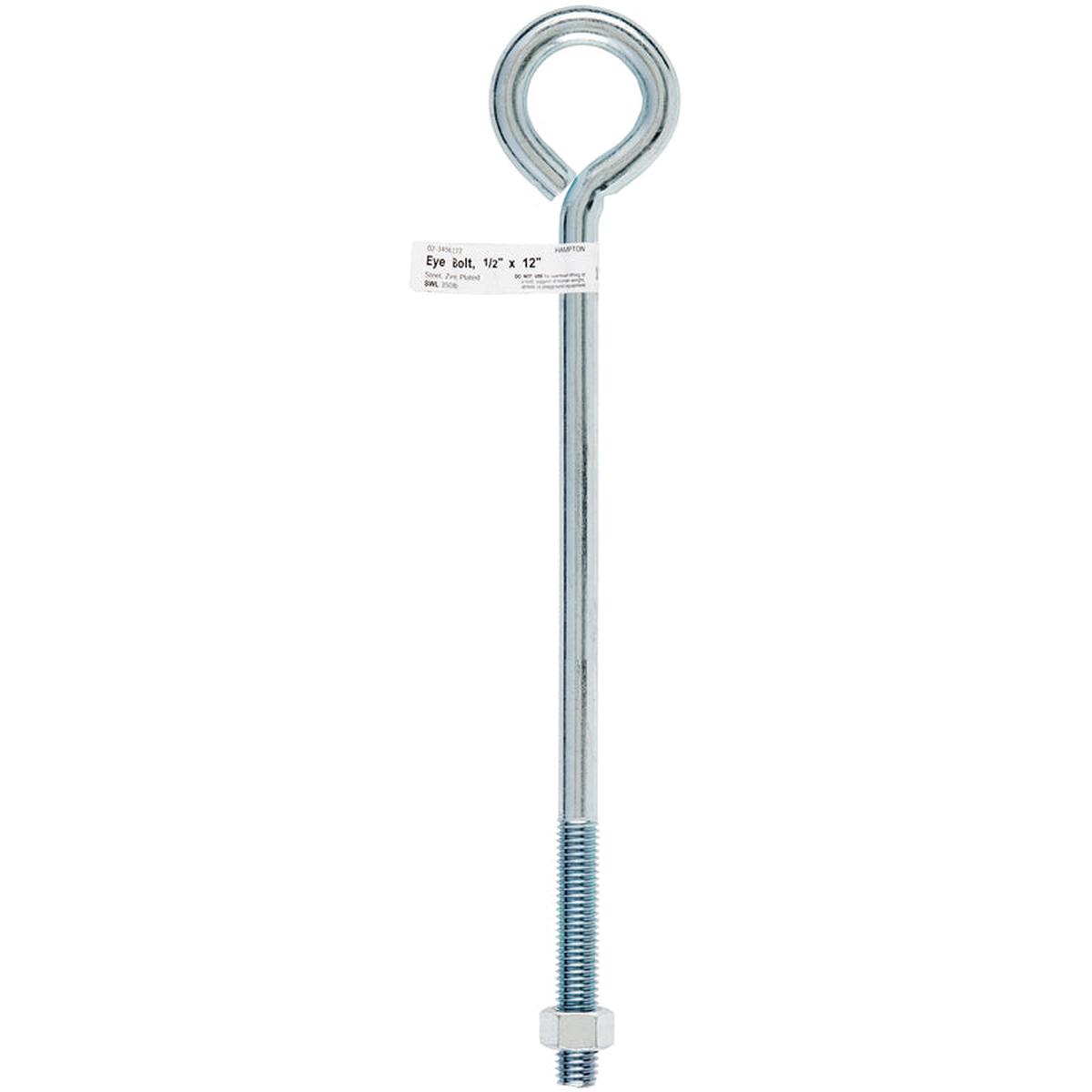 Hampton 1/2 in. X 12 in. L Zinc-Plated Steel Eyebolt Nut Included, Pack of 5