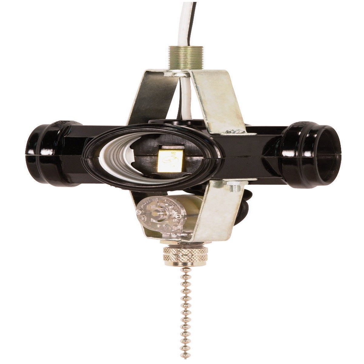 4-Light Cluster Socket - On-Off Nickel Pull Chain - 7" AWM B/W Leads 105C - 660W - 250V - 50-Pack