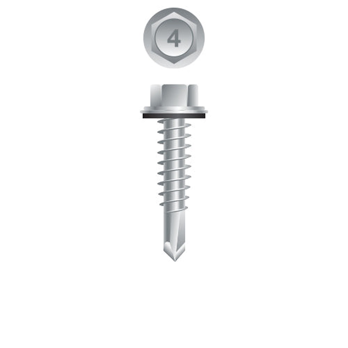 #14 Strong-Point Hex Washer Head w/Washer 14-14 x 4, 410 Stainless Steel